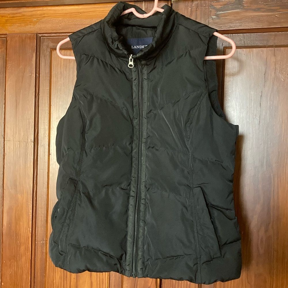 Land’s End Black Down Full Zip Pockets Vest Sz S 6-8 EUC
